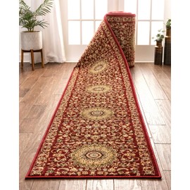 Well Woven Custom Size Hallway & Stair Runner- Choose Your Length - Sultan Medallion Red Blue Oriental Traditional 31 Inch Wide x 2 Feet Long Runner (31" x 2' Runner) Rug