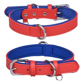 haoyueer Genuine Leather Dog Collar for Small Medium Large Dog Adjustable Soft Breathable Comfortable Padded Puppy Pet Collar (XL, Red)