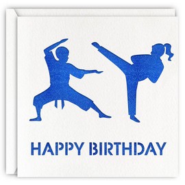 MAGJUCHE Blue Karate Birthday Card, Glitter Laser Cut Taekwondo Martial Arts Greeting Card For Boys