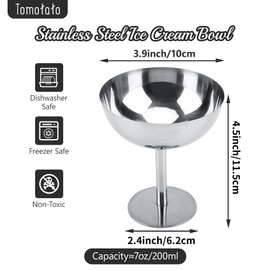 Ice Cream Bowl, 7 Oz Stainless Steel Footed Dessert Cups Ice Cream Cup Small Sundae Bowl for Dessert, Sundae, Pudding, Salad, Cocktail, Condiment, Trifle (4, Tall)