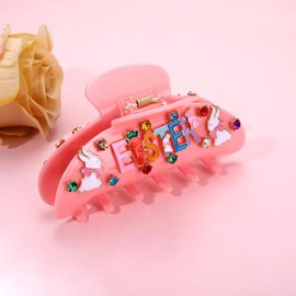 PHALIN Easter Hair Claw Clips for Women Bunny Hair Claws Large Pink Oval Crystal Carrot Hair Barrettes Easter Accessories Outfits Gifts for Spring Holiday (Pattern B)