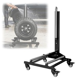 Tyre Rack Cleaning Stand Car Tyre Stand Garage Accessories for Cleaning and Polishing Tyres, Load Capacity 50 kg, 58 x 36.5 x 89 cm (Silver) (Black with Rollers)