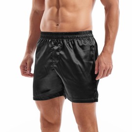 Amy Coulee Men's Satin Boxers Silky Sleep Boxer Shorts Lounge Pajama Shorts with Elastic Waistband (S, Black)
