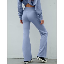 Oli-N-Mia Girl's Flare Leggings with Pockets High Waisted Yoga Pants Kids Dance Pants Bootcut Pants Activewear for Teens Grey Blue