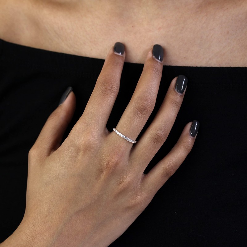 Sterling Silver Half Eternity with dots Ring - UK Size