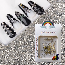100Pcs Unique Cone Nail Art Studs, 3D Chrome Conic Nail Charms, Punk Vintage Mixed Shapes Nail Accessories, Mixed Color Gothic Retro Nail Rhinestones for DIY Nail Art Designs Supplies (Mixed Cone)
