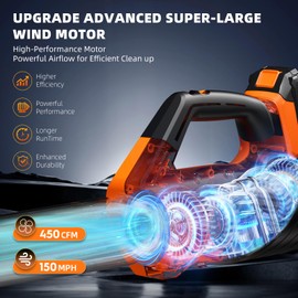 2026 Upgrade Leaf Blower, Leaf Blower Cordless with 2 * 2.6AH Batteries and Fast Charger, 450CFM &150MPH and 2 Speed Mode, Lightweight Electric Leaf Blowers for Lawn,Yard, Leaves, Dust,Snow Care