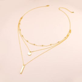 HOOHWE Necklace Women's 925 Sterling Silver Layered Necklaces Double Triple Long Chain Clavicle Disc Bar Y Chain Jewellery Gift for Women, Sterling Silver, No Gemstone