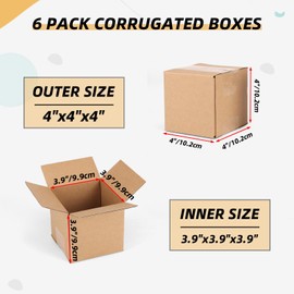 ZBEIVAN Shipping Boxes Mailers 4x4x4 inches Corrugated Cardboard Small Packing Kraft Moving Mailing Box, Pack of 6