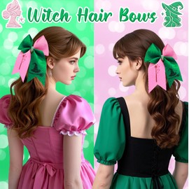 2Pcs Witch Hair Accessories for Women, Witch Merch Hair Bows for Witch Movie Fans, Pink Green Cute Bow Hair Clips Gifts for Girls