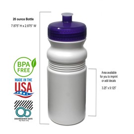 Rolling Sands 20 Ounce Sports Water Bottles 6 Pack, BPA-Free, Made in USA, Dishwasher Safe, White/Rainbow