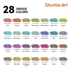 28 Metallic Colors Dual Tip Acrylic Paint Markers, Brush Tip and Dot Tip Acrylic Paint Pens for Rock, Ceramic, Wood, Canvas, Plastic, Glass, Stone, Calligraphy, Card Making, Crafts & Nail Art