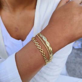 Pancert Gold Dainty Bracelet Set for Women 14K Gold Plated Layered Chain Bracelets Stacked Stacking Layering Bracelets Twist Rope Herringbone BraceletSimple Set Jewelry Gift