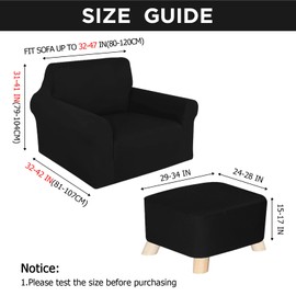 HunnmingRe Chair and Ottoman Covers Slipcover Set Armchair Cover T Cushion Chair Slipcover Milk Silk Sofa Furniture Protector Couch Soft for Armchair Ottoman(Black)