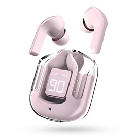 Wireless Earbuds Bluetooth Headphones with LED Display & Clear Charging Case, IPX5 Waterproof Earphones with Built-in Mic, Sport & Workout Headphones Compatible with Apple/Android, TV, Laptop - Pink