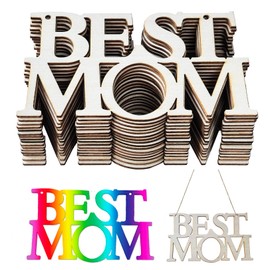 20 Pcs Mother's Day Unfinished Wood Crafts Best MOM,Wood Cutouts to Paint Ornaments DIY Craft for Mother's Day Wooden Letters,Mom's Birthday Party