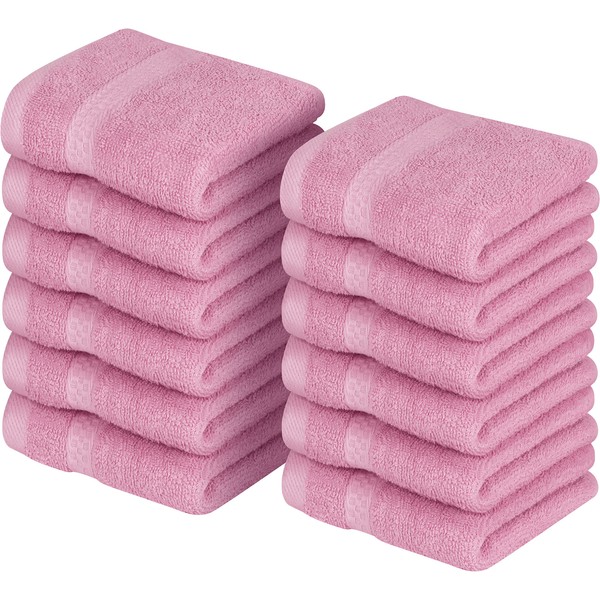 Utopia Towels Premium Washcloth Set (30 x 30 CM) 100% Cotton Face Cloths, Highly Absorbent and Soft Feel Fingertip Towels (12-Pack) (Pink)