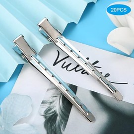 20 piezas de clips de pico de pato, 3.5 pulgadas de metal profesional pinzas de pelo de cocodrilo de cocodrilo para peinar y seccionar (plata)