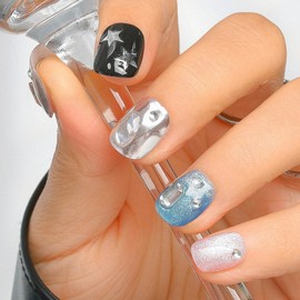 Sethexy Short Square Handmade Press On Nails Hand-Painted Shiny False Nails with Design 20 Pieces Full Cover Art False Nails for Women and Girls (8)