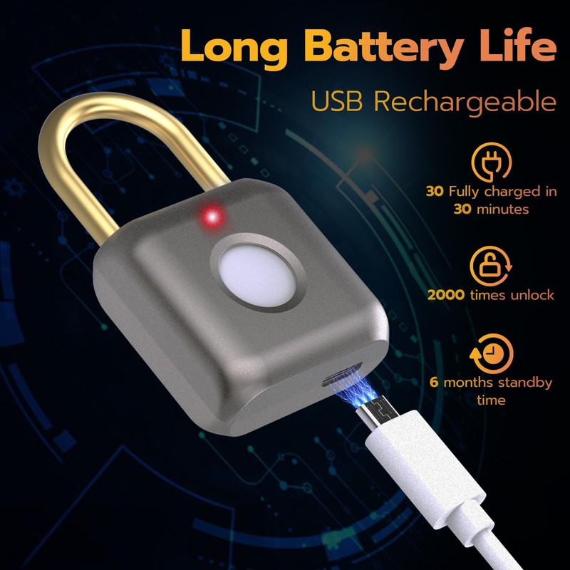 Pothunder Fingerprint Padlock, Smart Padlock, Locker Lock, Biometric Keyless Fingerprint