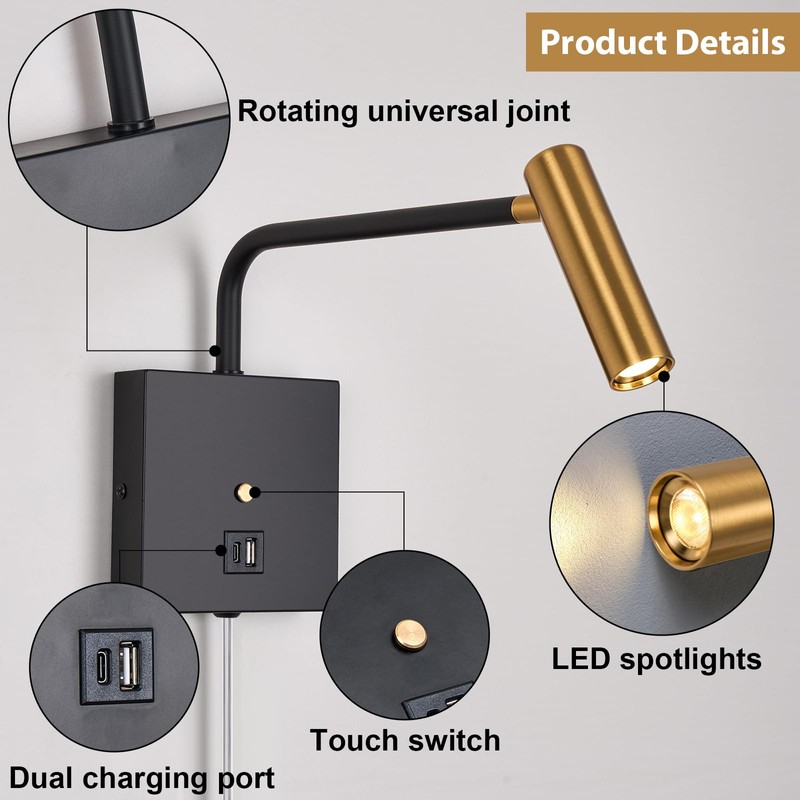 ZEROUNO LED Wall Lamp Wall Mounted Reading Lights, Dimmable Adjustable