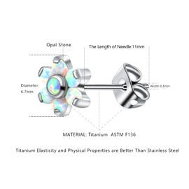 Titanium Opal Labret Flower Stud Earrings for Women Girls, Hypoallergenic Birthstone Opal Earrings for Sensitive Ears - Cartilage Lobe Earrings Jewellery, Titanium, Opal