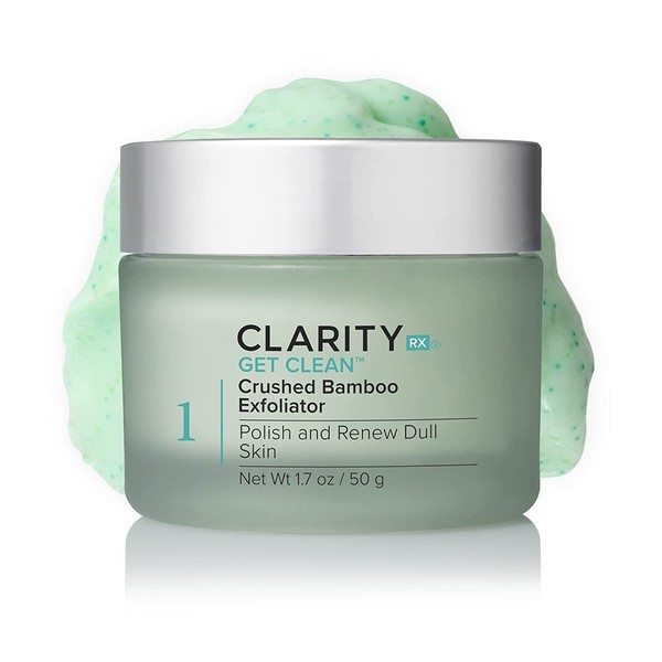 ClarityRx Get Clean Crushed Bamboo Facial Exfoliator, Plant Based Exfoliating Face Scrub for All Skin Types, Paraben Free, Natural Skin Care (1.7 oz)