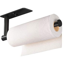 VAEHOLD Self Adhesive Paper Towel Holder Under Cabinet Mount, Wall Mount Paper Towel Roll Rack for Kitchen Cabinet, Bathroom, Wall - SUS304 Stainless Steel Black