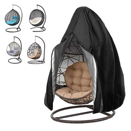 Haipky 420D Waterproof Wicker Egg Chair Cover - Heavy-Duty Windproof Outdoor Swing Chair Protection, Weather Resistant, With Zipper, 75" x 45", Black, 1 Pack