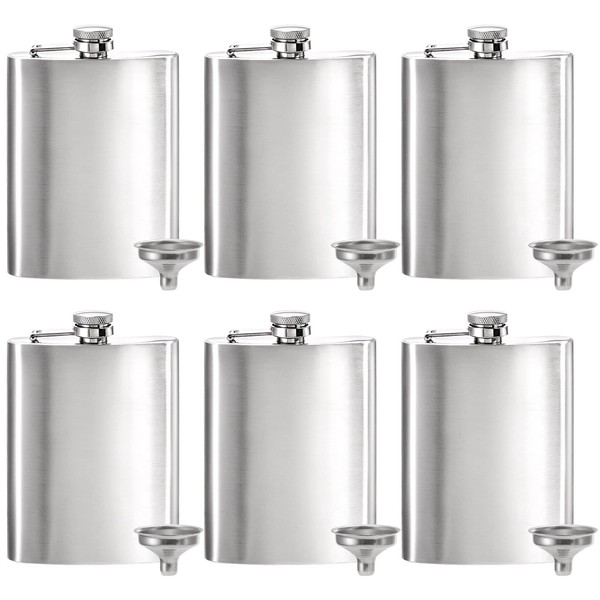 Tebery 8 oz Stainless Steel Hip Flask & Funnel Set, Set of 6