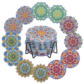 Ideen mit Herz 12 Diamond Painting Coasters with Metal Stand | 12 Cork Coasters | Includes Diamonds & Tools | 29 Pieces (Mandala 04)