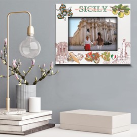 BELLA BUSTA-Sicily Theme Picture Frame-Wedding, Honeymoon, Vacation in Italy- Mediterranean Island-Palermo-Traditional Sicilian Symbols-UV Print (5x7 Horizontal)
