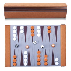 Backgammon Set with Premium Leather Case,Roll Up Travel Backgammon Set with Acrylic Playing Pieces & Wooden Dice Cups,Portable and Folding chess for Adults and Kids,backgammon travel set