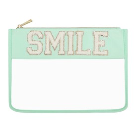 YogoRun Clear Makeup Bag Glitter Chenille Toiletry Travel Bag Sunscreen Bag Nyon Zipper Pouch Transparent Preppy Stuff Pouch for Women(Mint-Smile)
