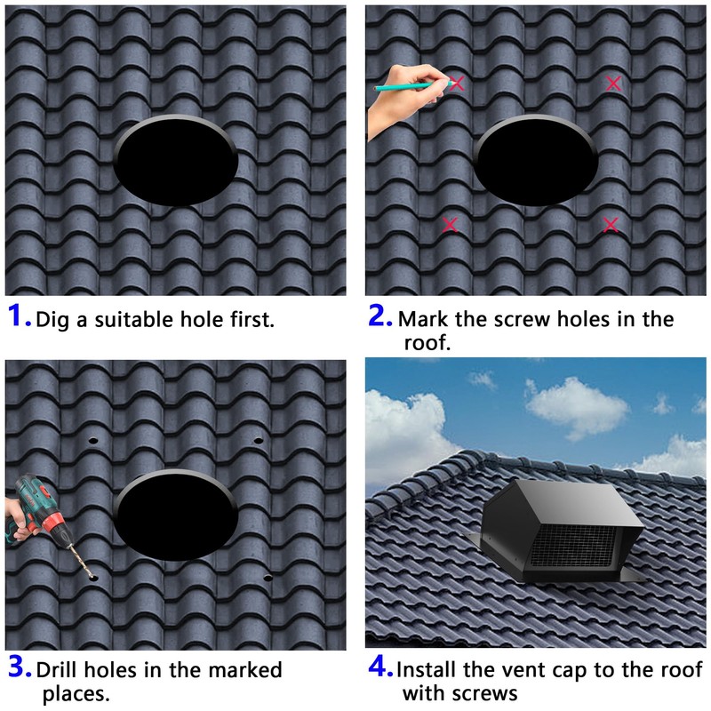 Roof Vent Cap 12 Inch Removable Rooftop Black Exhaust Iron