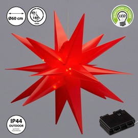 Luminous Star 3D Red PVC LED Christmas Star XL for Hanging Illuminated Including 40 LEDs Diameter 60 cm Outdoor IP44 (1 x XL Luminous Star 3D Red)