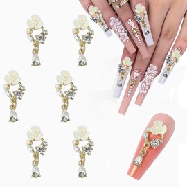 10Pcs 3D Shiny Alloy Flower Nail Charms Luxury Nail Rhinestone Floral Nail Gems Gold Nail Art Charms for Acrylic Nails Five Braid Flowers with Rhinestone Design Nail Jewelry for Women Nail Supplies