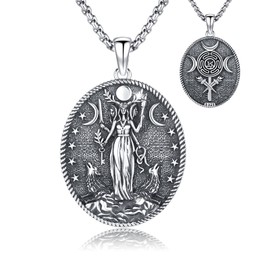 AUDINCEED Triple Moon Hecate Necklace for Women Men, 925 Sterling Silver Witch Hecate Goddess Necklace Pendant Pagan Spiritual Protection Amulet Jewelry Gifts