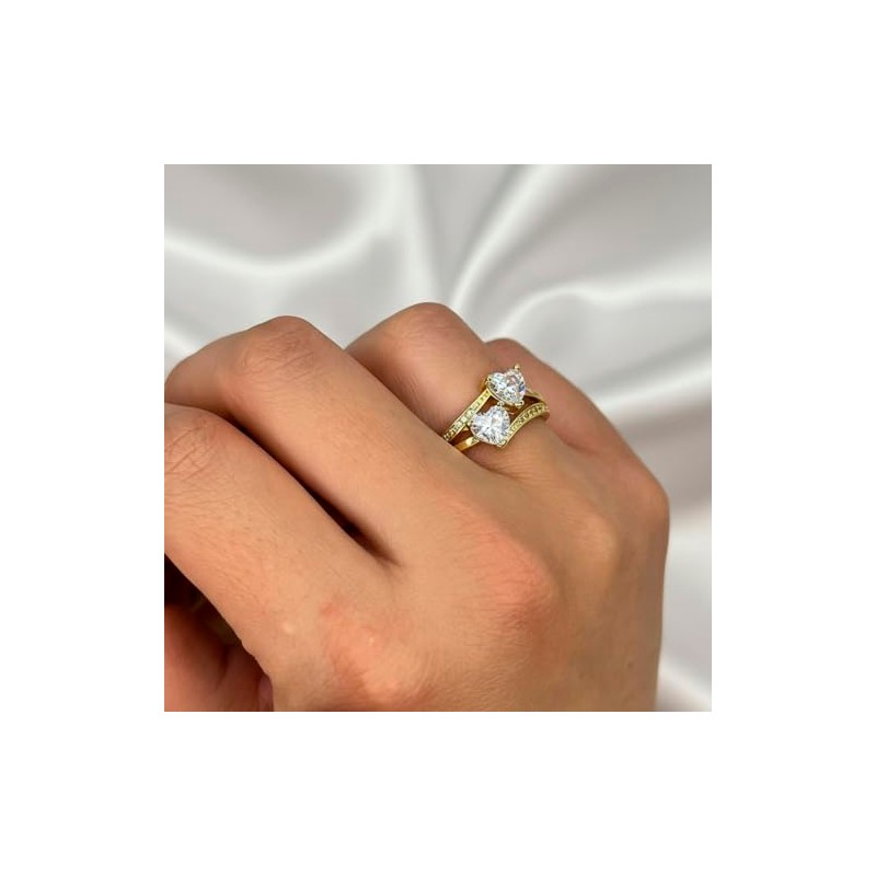 VENUS Anillos Compromiso Promesa Baño Oro 18k Ajustables, Mujer, Pareja,