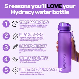 Hydracy Water Bottle with Time Marker - Large 32 oz BPA Free Tritan Plastic Bottle with No Sweat Sleeve, Leakproof, Ideal for Gym, Sports & Outdoors