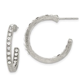 Diamond2Deal Silver-tone In Out White Crystal Hoop Earrings (L- 0.98 in, W- 0.12 in)