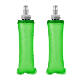 2 Botellas de agua, soft flask, bolsa de agua de plástico plegable ideal para correr ciclismo triatlón senderismo. Soft water bottle for running cycling triathlon hiking. (Verde claro - 250ml)