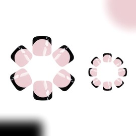 Black French Tip Press on Toenails Short Square Fake Toe Nail with Design Nude Pink Full Cover Glossy Press on Toe Nail Summer Artificial Stick on Toenails for Women 24Pcs