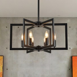 Salaiwei Modern Farmhouse Black Chandeliers for Dining Room, 6-Light Industrial Metal Chandeliers Geometric Pendant Lights Kitchen Island for Entryway Stairway Foyer Hallway