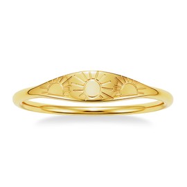 munone 2mm Signet Sunshine Ring for Women Men,18k Gold Plated Titanium Sun Engraved Stacking Rings, You Are My Sunshine Statement Band
