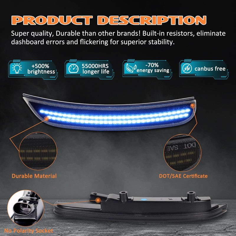 AreLokpri Dynamic LED Side Marker Light Compatible with Dodge Charger