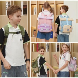 Rolltop Rucksack Kinder ab 3 Jahre - Mädchen Kindergarten Backpack Erweiterbarer Kapazität Kleiner Schulrucksack Kindertasche Kita Rucksäcke für Reise Schwimm Freizeit Schule Camping Trekking - Rosa