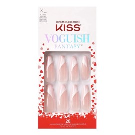 Kiss VOGUISH Fantasy Glossy Pink & White XL X-Long Length Nails (Square Tip)...