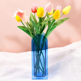 Blue Acrylic Vase Arched for Modern Aesthetic Room Decor,Plastic Decorative Vase for Bedroom,Living Room Table - Light Blue Acrylic Vase Decorative Centerpiece for Home or Wedding Office