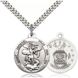 Bliss Sterling Silver Saint Michael Air Force Medal Pendant Necklace 18" Chain GiftBox